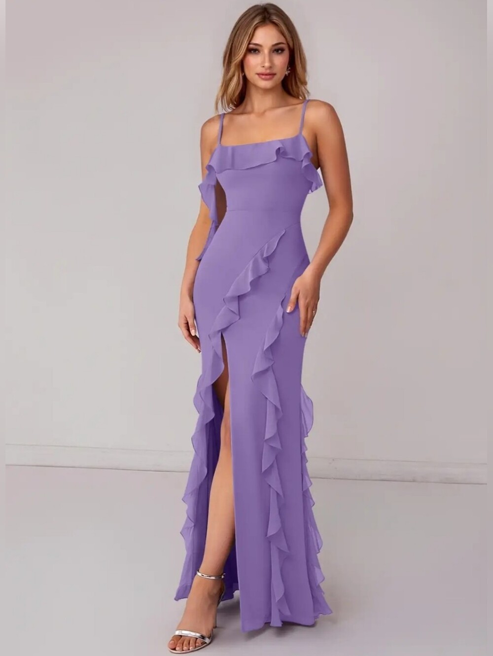 NWT Azazie X Barbie Collab Malia Tahiti Purple Sheath Ruched Chiffon Dress